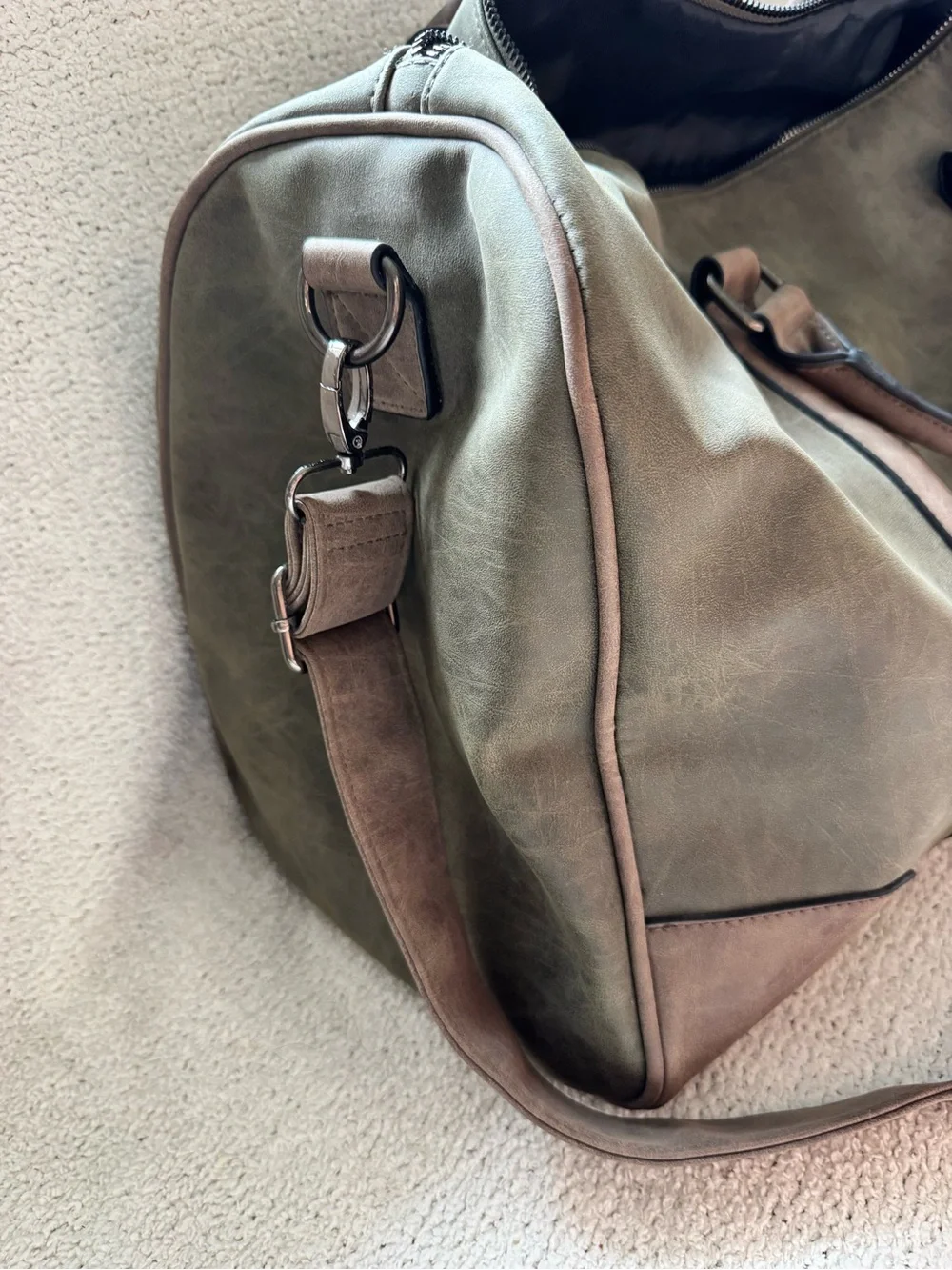 JACKSON Olive Canvas Duffel with Brown Leather Trim